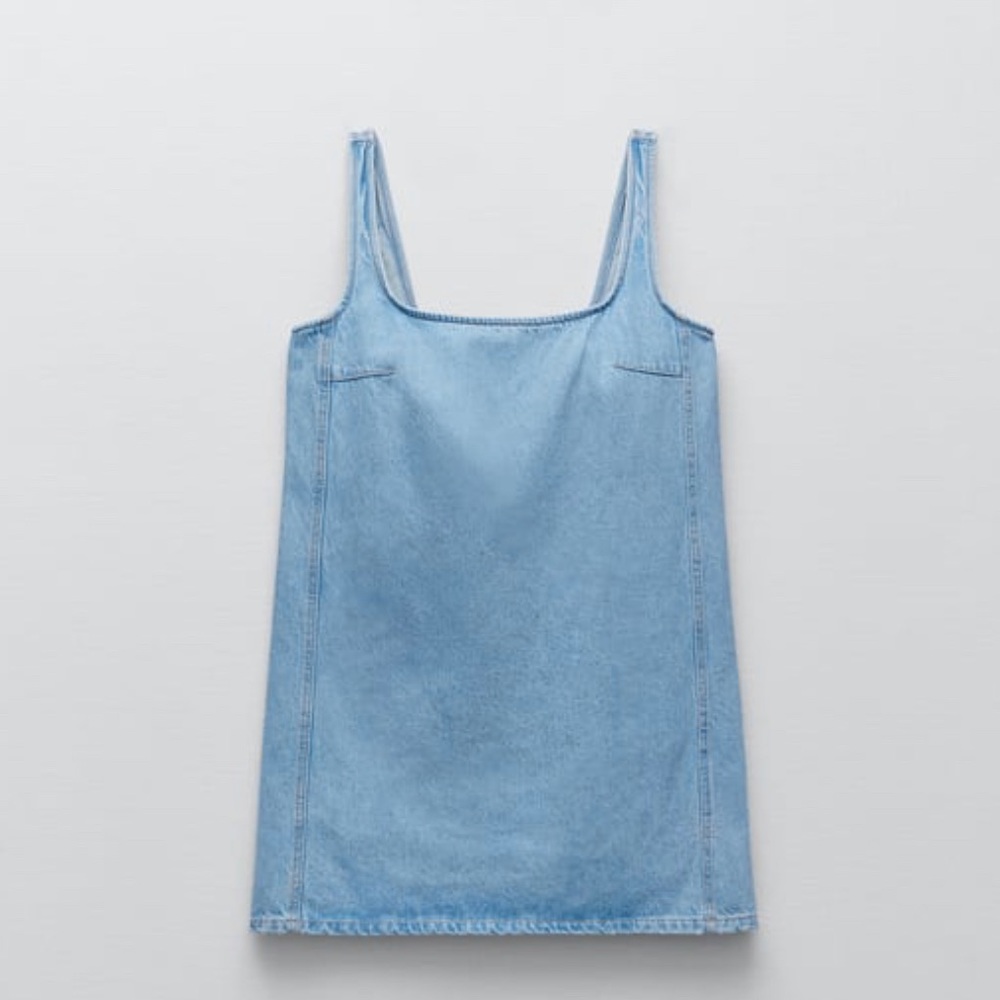 BRAND NEW Zara denim square neckline dress
